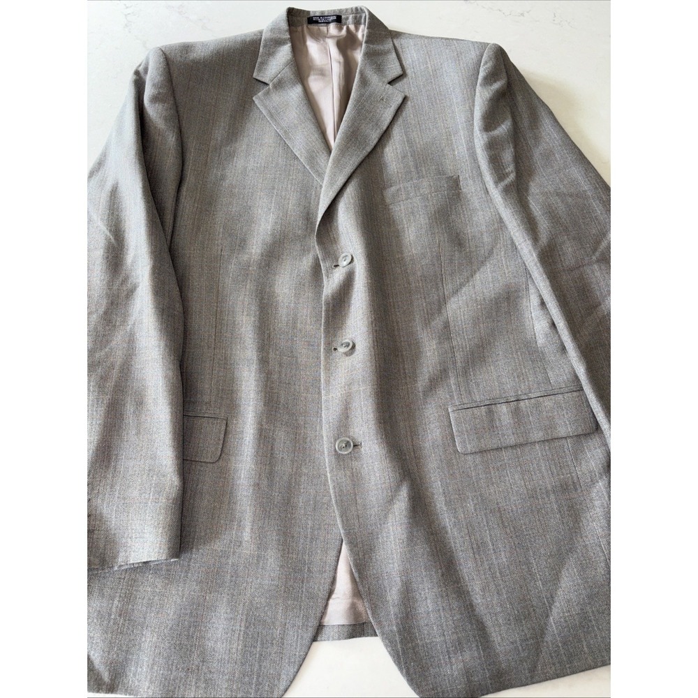 Stafford Mens 46 L Tan Windowpane‎ Silk/Wool Blend Suit Jacket 46L Coat 3 Button